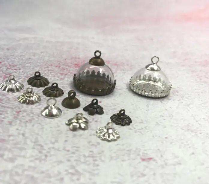 20pcs/lot 20mm Hemisphere glass cover dome with crown base cap diy clear half round globe bubble DIY vial pendants | Дом и сад