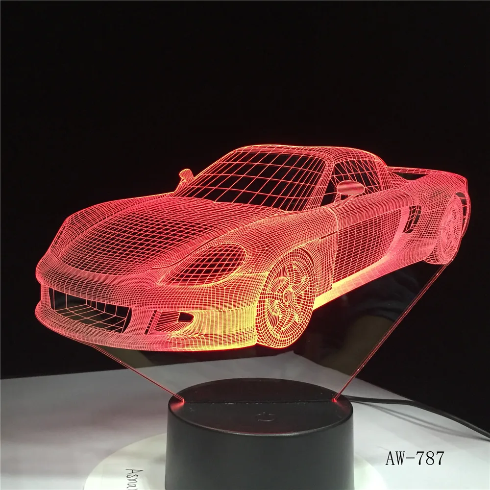 Спортивный автомобиль 3D LED ночник лампа 7 видов цветов USB голограмма Декор