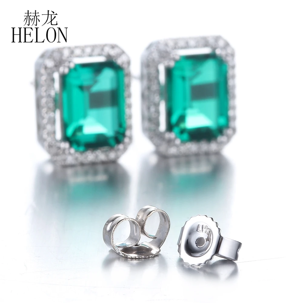 HELON 2.1ct 5x7 мм подлинные обработанные изумрудами серьги для помолвки 10K из белого