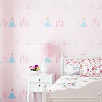 blue pink princess room non woven wallpaper 3d bedroom wallpaper girl cute cartoon background wall papaer for kids room