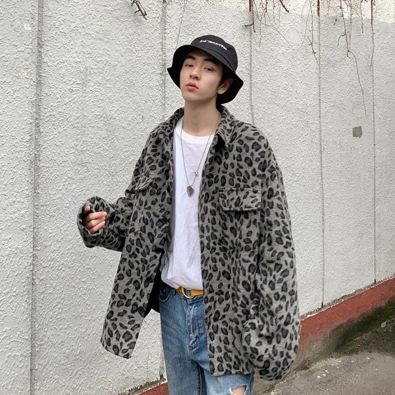 Мужская уличная куртка-бомбер с леопардовым принтом трендовая Свободная куртка