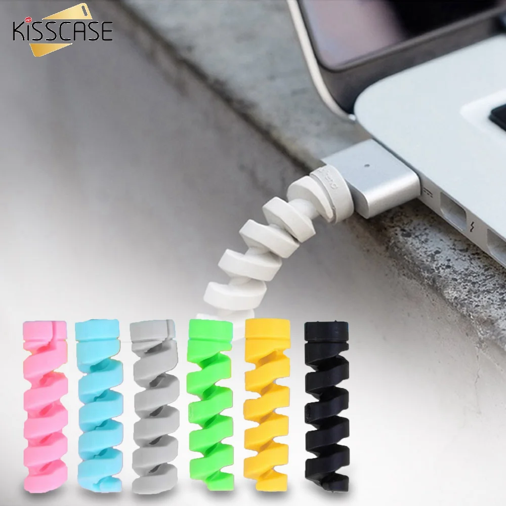 KISSCASE Spiral Cable winder protector For iPhone Smartphone Data Line Silicone Protective USB Charging earphone Case Cover | Электроника