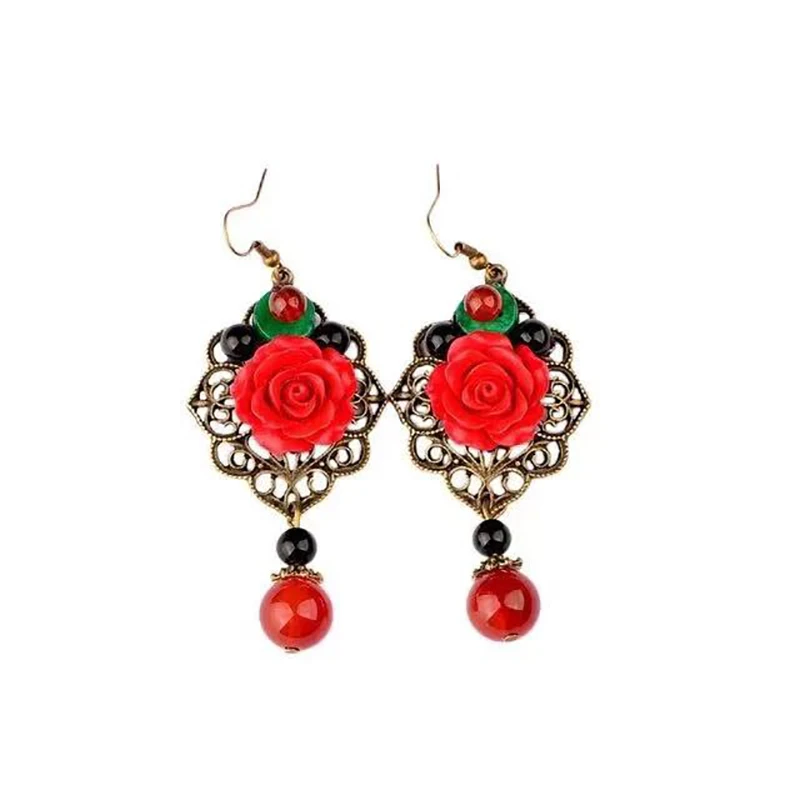 New Drop Earrings For Women Chinese Handmade Dangle Vintage Design Flower Jewelry Accessories Bijoux Dropshipping Украшения и