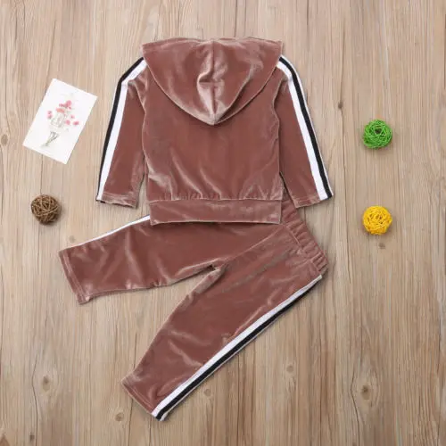 Sports Toddler Kids Baby Girl Casual Velvet Hoodie Long Sleeve T-shirt Tops Pants Solid Tracksuit Winter Outfit | Детская одежда и