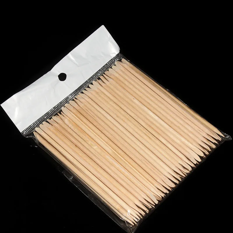 100 шт. деревянный Толкатель для кутикулы удаления лака ногтей оранжевая