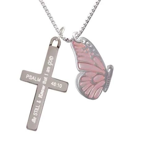Большая полупрозрачная розовая Летающая бабочка Be Still and Know cross necklace|Подвески| |