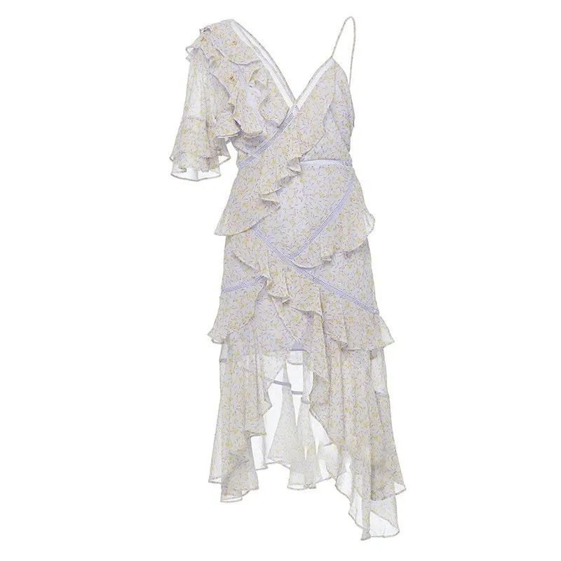 CHICEVER сексуальное платье с принтом для женщин оборки открытые плечи высокой