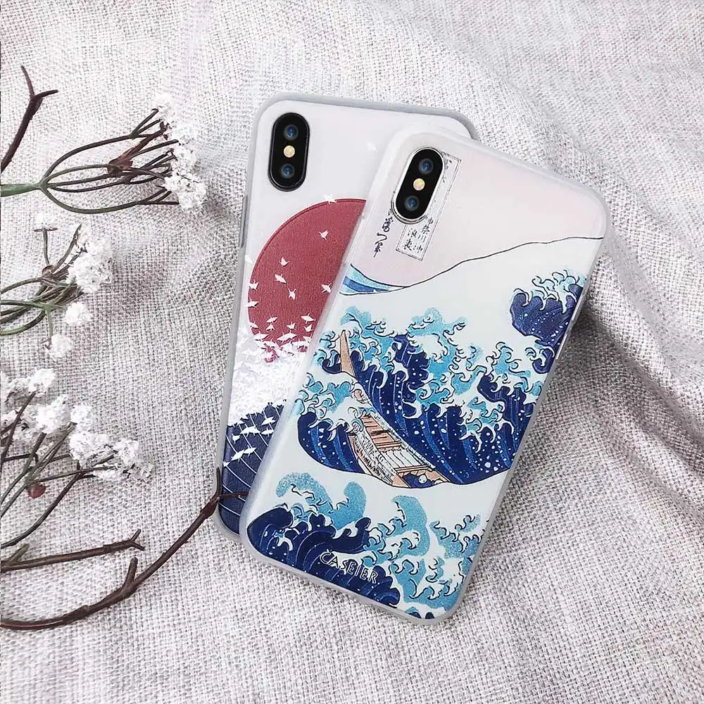 CASEIER чехол для iPhone 6 S X 7 8 Plus 5 5S SE Чехлы Мягкий силиконовый Samsung S8 S6 S7 Edge Note Kanagawa Wave |