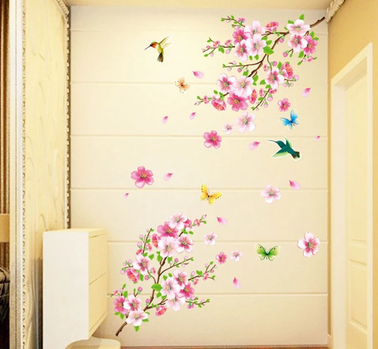 Removable Pink Cherry Blossom Wall Sticker Art Bedroom Living Room Decor Graphic Flowers Petals Tree Waterproof | Дом и сад