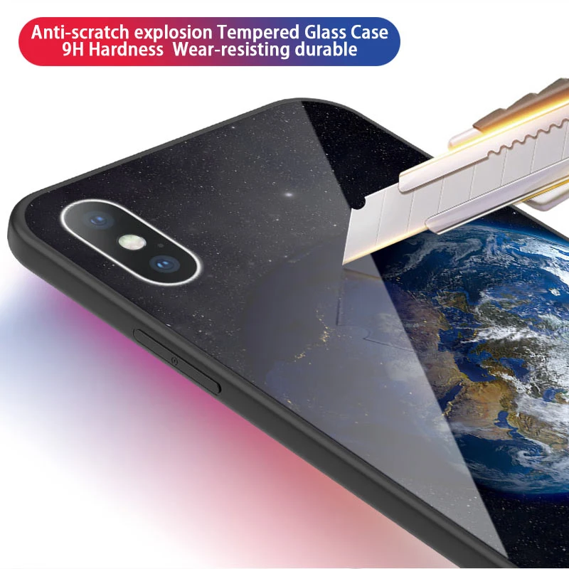 Lovebay Glass Phone Case For iPhone 6 6s 7 8 Plus X XR XS Max Fashion Dream Starry Sky Planet Full Cover |