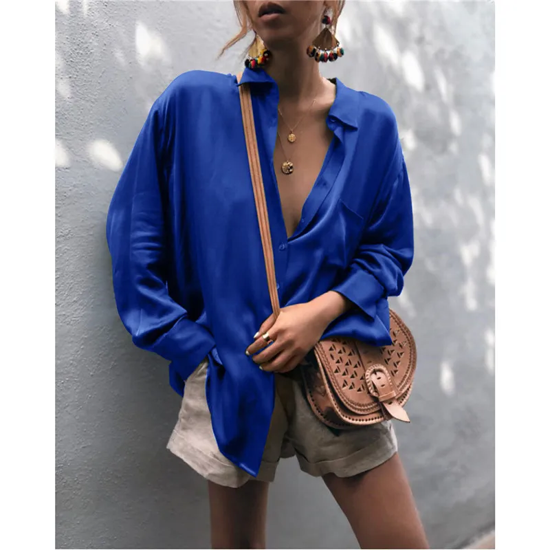 Женская шифоновая блузка с длинным рукавом отложным воротником|Блузки| |