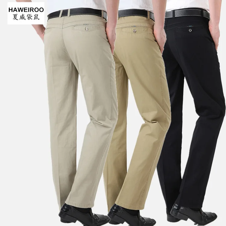 2017 мужские брюки среднего возраста повседневные прямые свободные хлопковые с