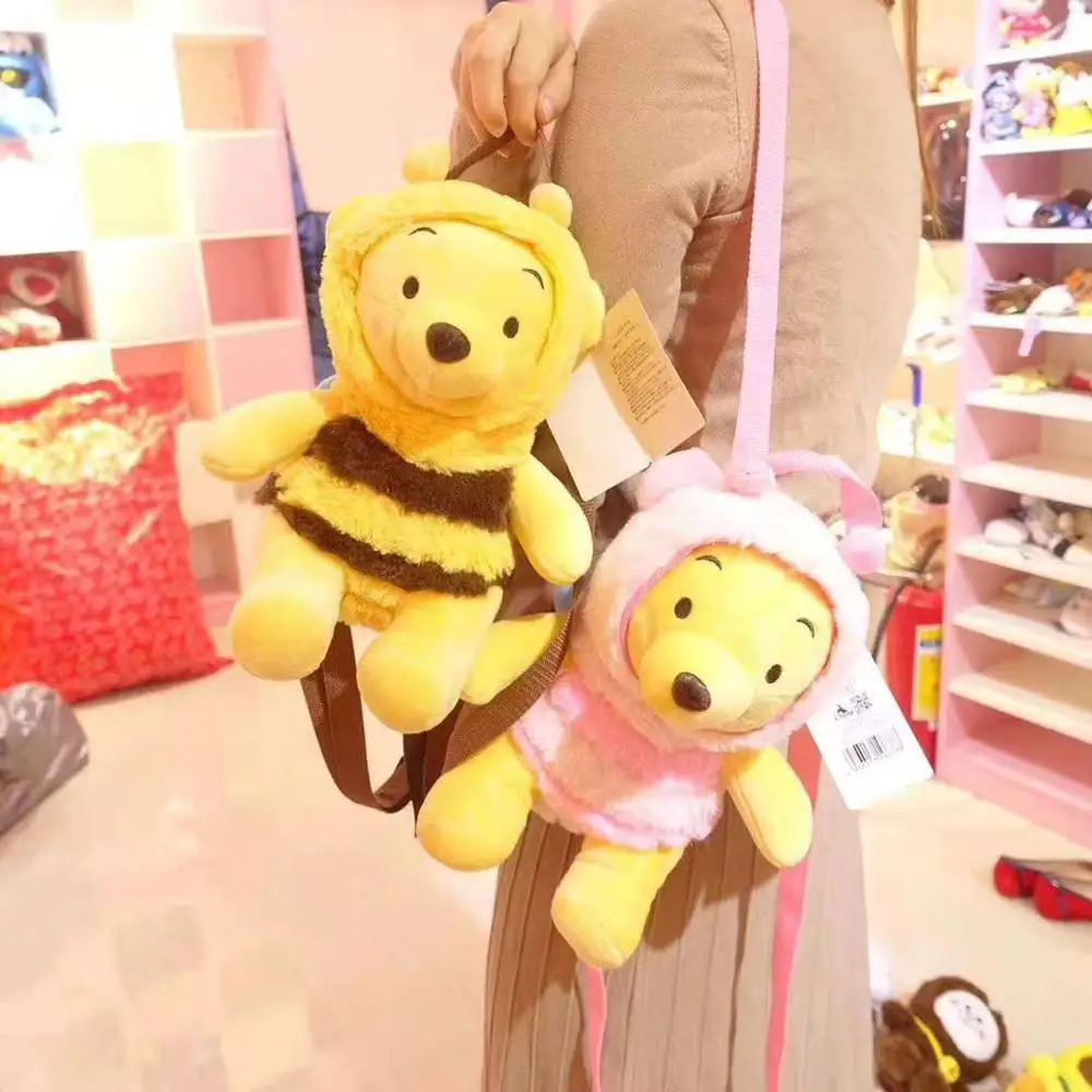 Милый Плюшевый Рюкзак 30 см с изображением Винни медведя розово желтого цвета