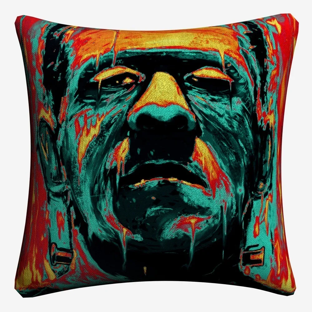 Мягкие хлопковые льняные наволочки Frankenstein с акварельным рисунком ужасов 45x45 см