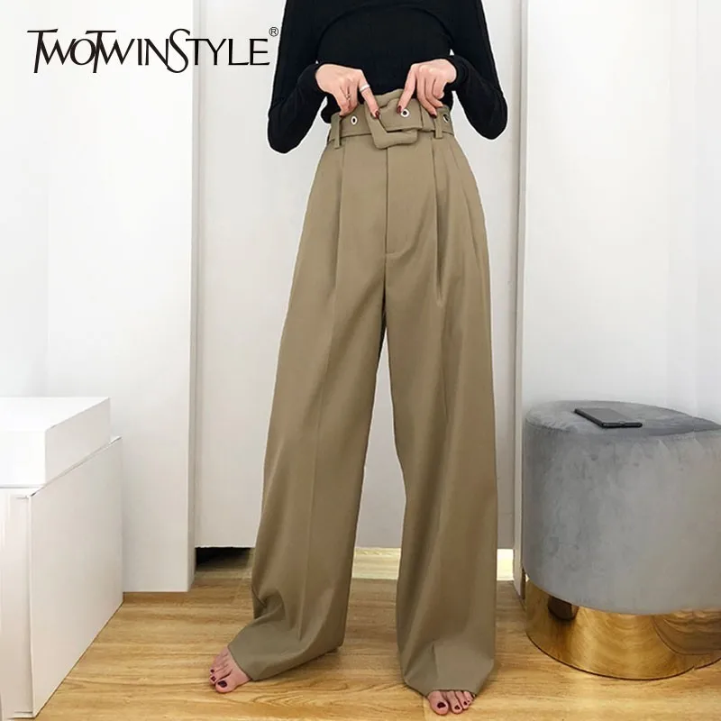 

Женские широкие брюки TWOTWINSTYLE, весенне-осенние черные брюки с высокой талией, 2020