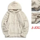 Повседневная зимняя теплая Мужская и Женская толстовка, меховая, унисекс, с длинным рукавом, с карманами, с капюшоном, пуловеры, одноцветная, универсальная, хлопковая, простая, джемпер