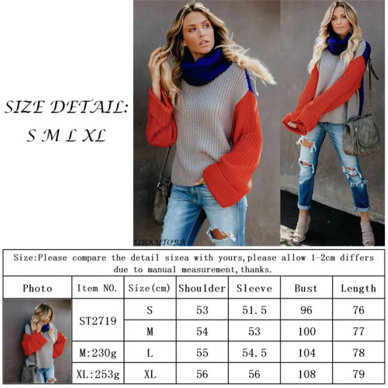 Women Turtleneck Baggy Tops Chunky Knitted Sweater Jumper Pullover Knitwear loose sleeves casual sweater | Женская одежда