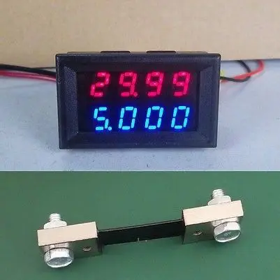(DC 0V-200V 100A) Dual LED Digital Voltmeter AmmeterRED/BLUE +100A SHUNT 12v 24v