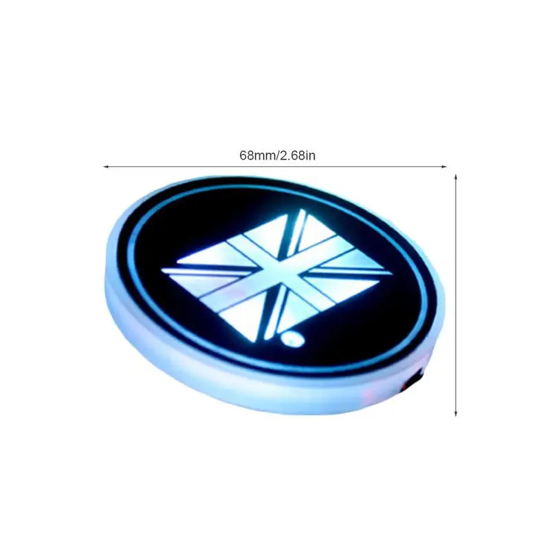 2PCS Car LED Light Coaster Anti-slip Cup Mat Flag Pattern Colorful Pad Smart Atmosphere Non-Slip | Автомобили и мотоциклы