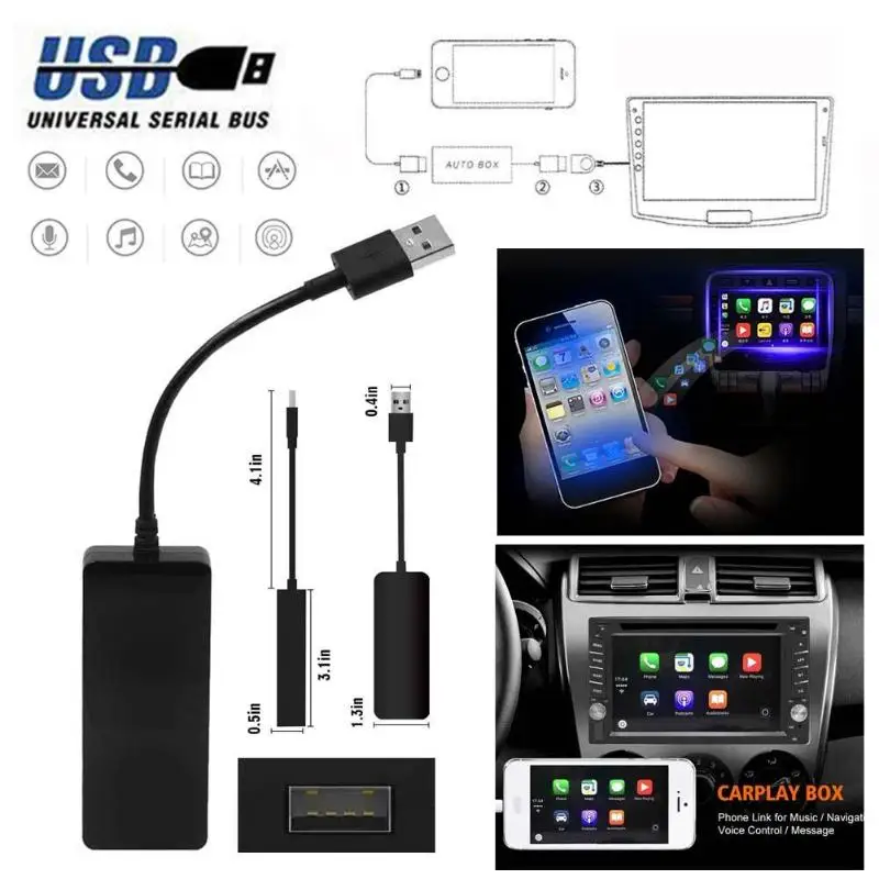 12В USB ключ для Apple iOS CarPlay Android автомобильный навигационный плеер черный Usb кабель