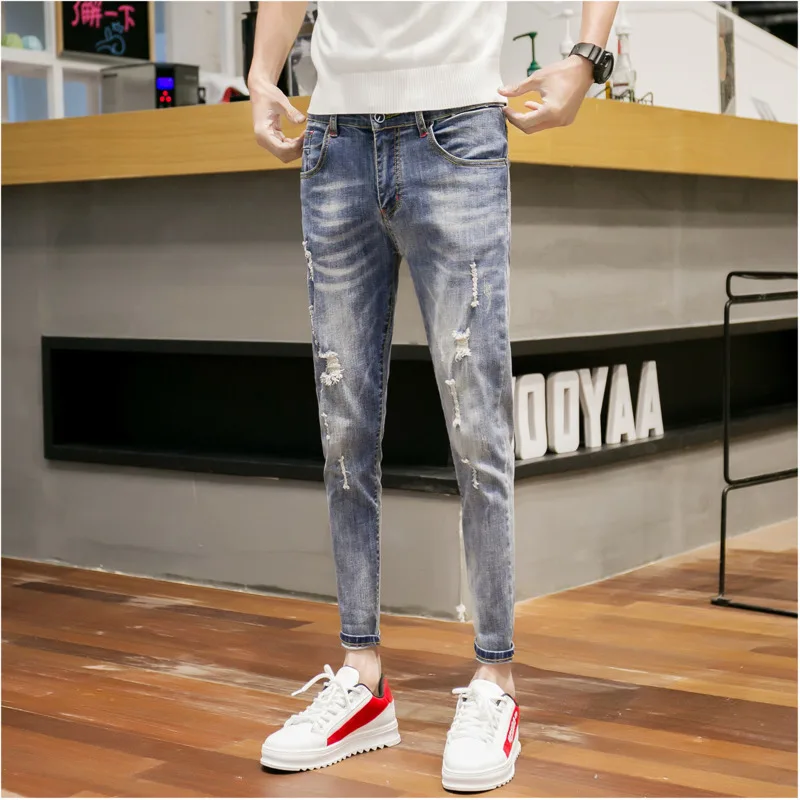 2019 Spring And Summer New Trend Korean Couple Casual Fashion Slim Sports Skinny Jeans Men Hip Hop Best Pantalon Homme Berserk | Мужская