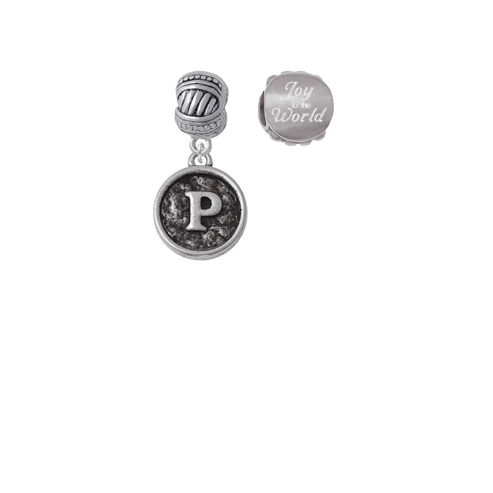 Серебряный антикварный круглый Seal Initial P Joy to the World Charm Beads (набор из 2)| |