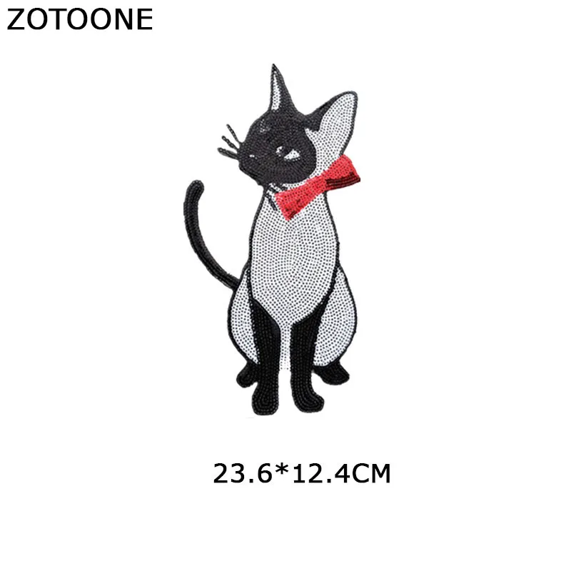 ZOTOONE Cute Cartoon Bow Cat Sequin Patches for Clothing Iron on Large Applique Clothes Parent-child Couple Gift | Дом и сад