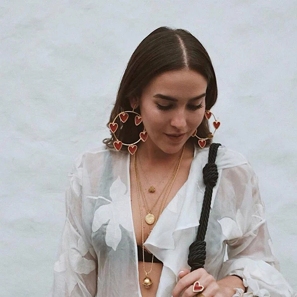 Женские серьги-кольца большие серьги из сплава с сердечком для вечеринки CX17 |