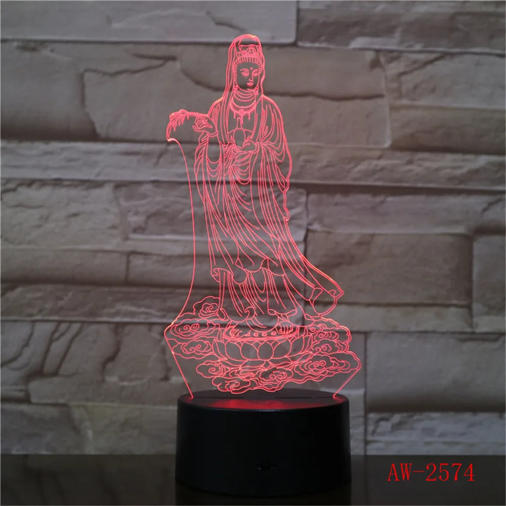 Новинка 3D лампа Guanyin иллюзия светодиодный ная USB сенсорный RGB 7 цветов меняющийся