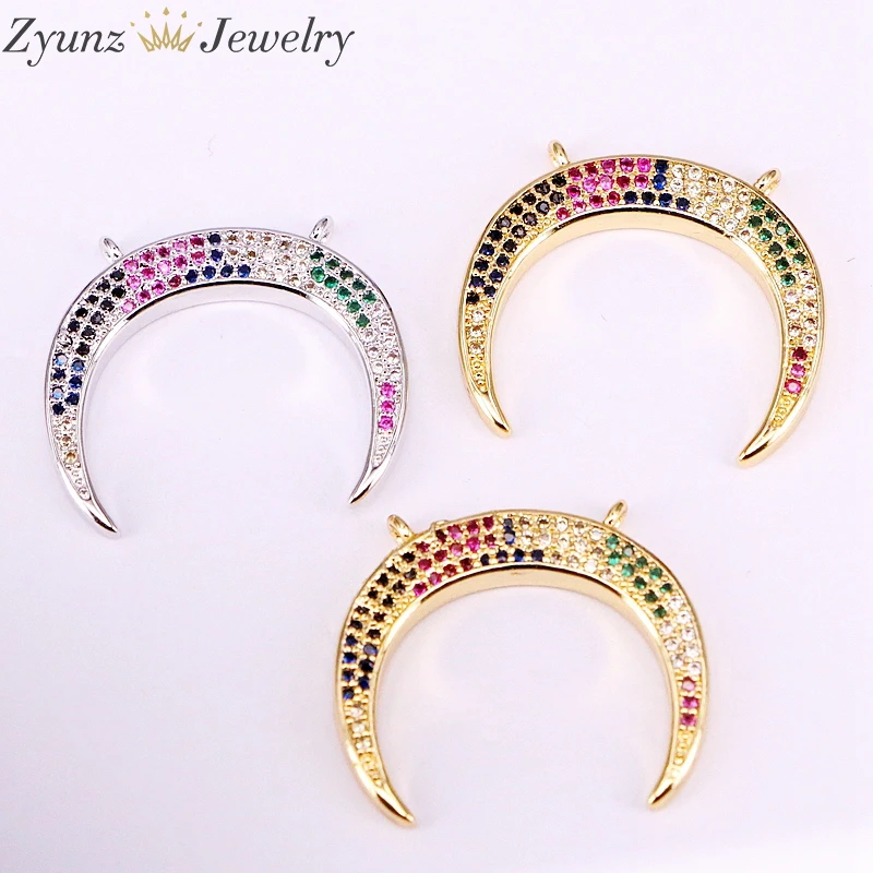 10PCS ZYZ334-7644 double horn rainbow cz pendant women gift crescent moon necklace | Украшения и аксессуары