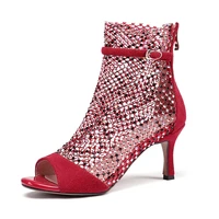 moraima snc 2019 april the new woman summer single shoes hollow mesh colorful crystal decor peep toe sexy super thin heels pumps