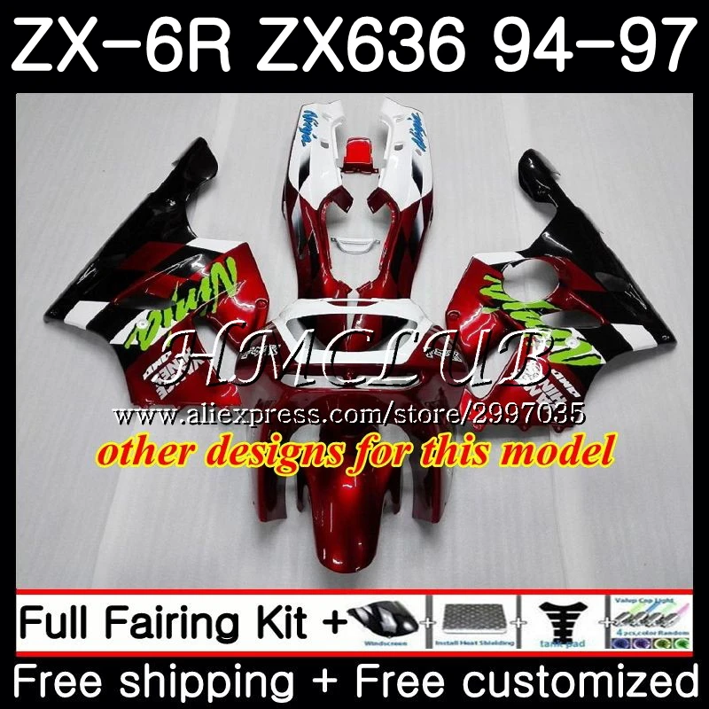 Корпус для KAWASAKI NINJA ZX 636 6R 1994 1995 1996 1997 58HC.20 ZX636 600CC 94 97 ZX6R винно красный blk 95 96