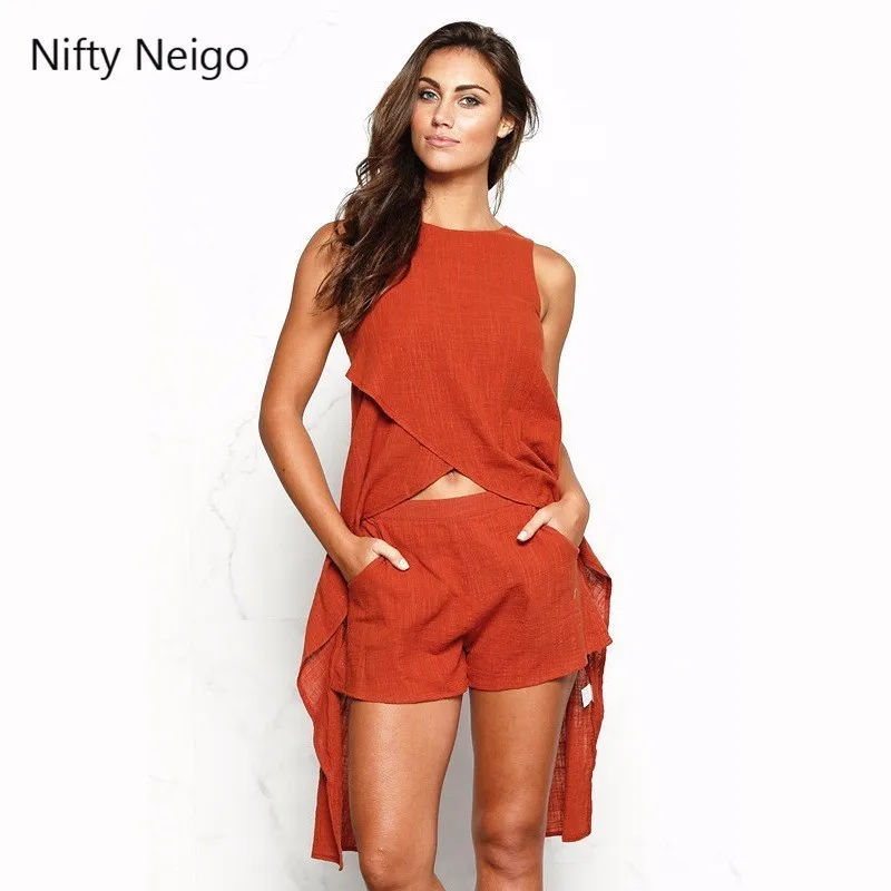 Nifty Neigo Harajuku Женский комплект однотонные асимметричные топы со шнуровкой и шорты