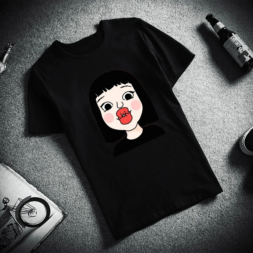 Смешные футболки с рисунком из аниме для девочек Поцелуй Harajuku эстетику хлопковая