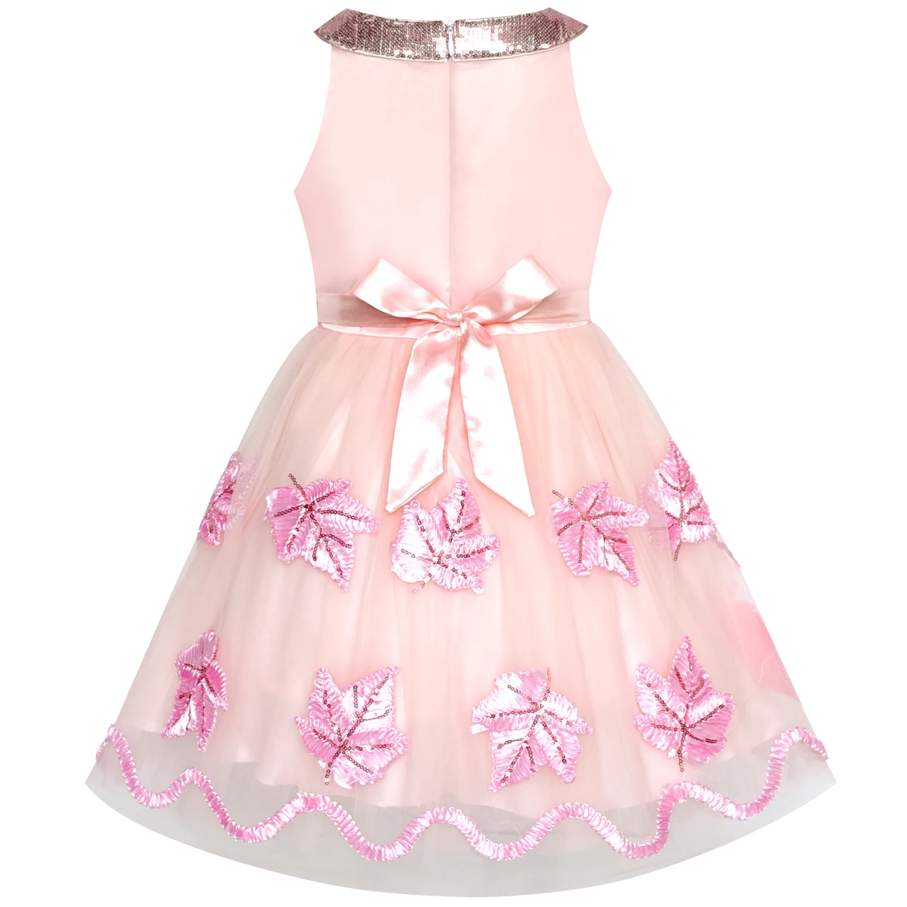Flower Girl Dress Pink Maple Leaf Embroidered Halter 2020 Summer Princess Wedding Party Dresses Kids Clothes Pageant | Детская одежда и