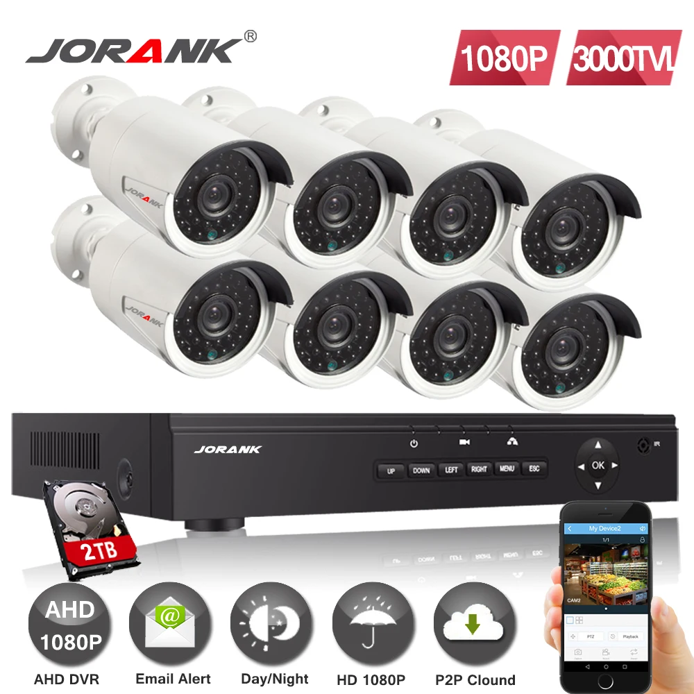 8 канальный AHD DVR шт. Камера видеонаблюдения 1080 МП P наружная Водонепроницаемая ИК