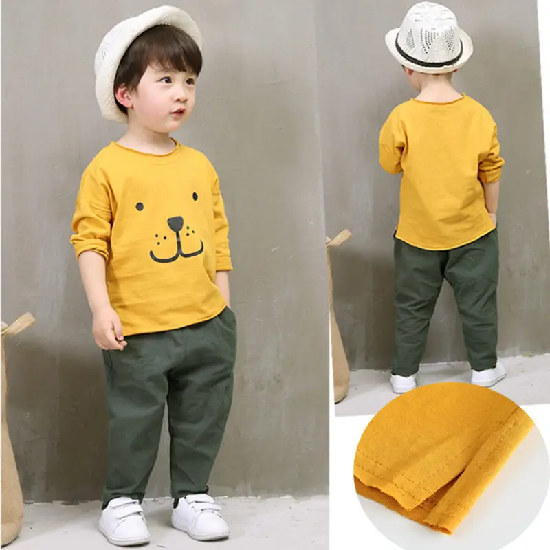 Spring 2019 kids cotton Cartoon sports suits boys girls long sleeve pullover + Linen Pants 2pcs sets casual children's clothing | Детская