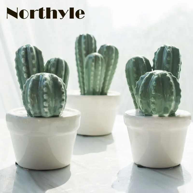 

Northyle modern ceramic cactus plants figurine fairy garden miniatures porcelain cactus craft decoration figurin ornaments