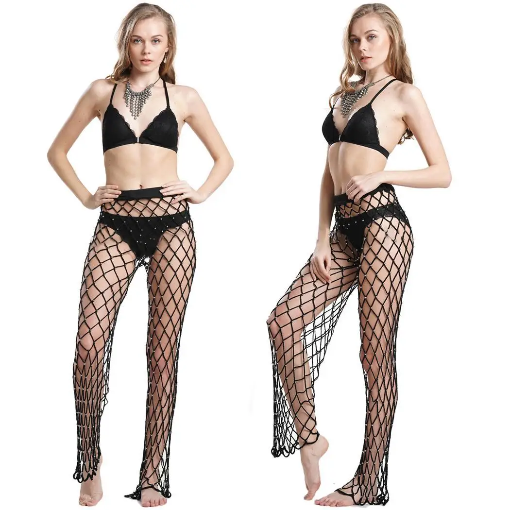 New Fashion Women Knitted Hollow Out Elastic None Waist Beach Natural Full Length Pants Solid |