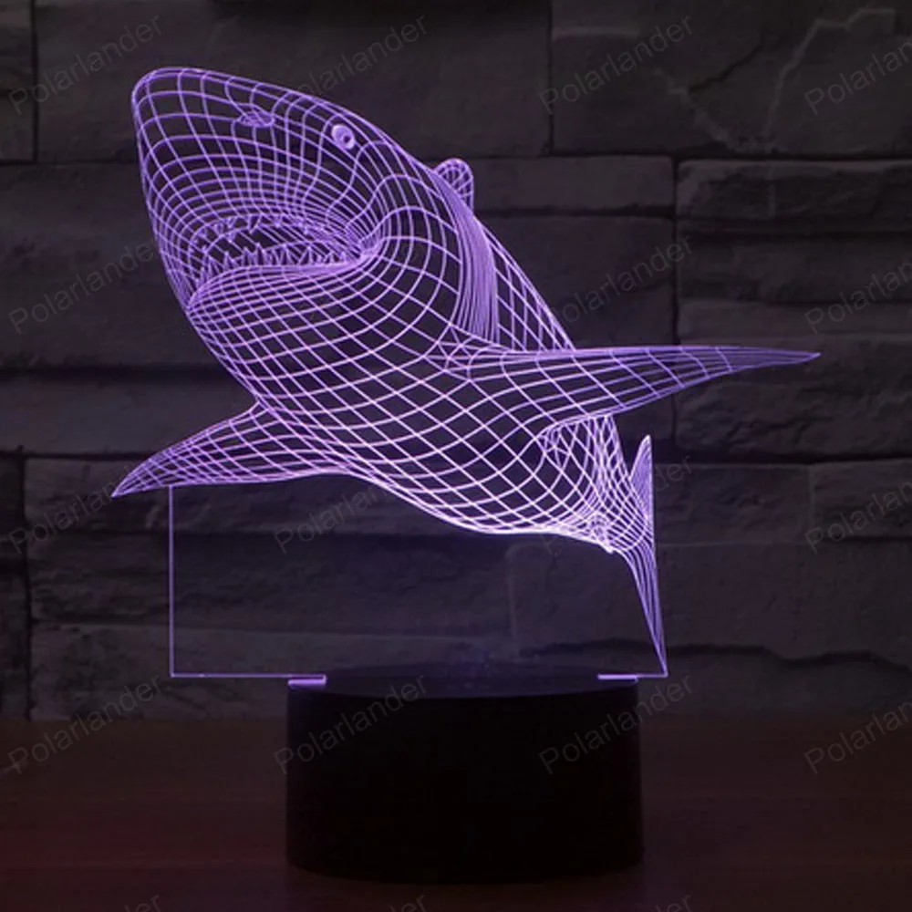 3D световая акула Красочные трехмерные светодиодный светильник градиентные огни