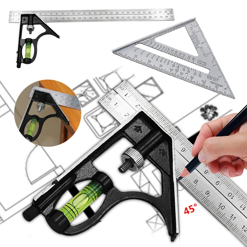 Квадратный флаконы угол линейка прямая + правый углоизмерительный инструмент