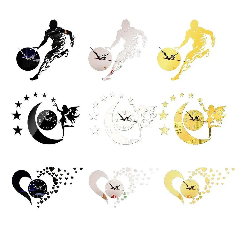 2019 New DIY Large Wall Clock with Special Pattern 3D Mirror Surface Art Sticker | Дом и сад