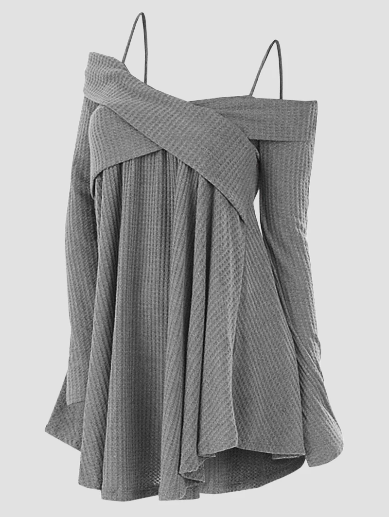 Wipalo Plus Size Cold Shoulder Crisscross Tunic Sweater Casual Ladies Tops Women Sweaters Female Long Sleeve Pullover Jumpers | Женская
