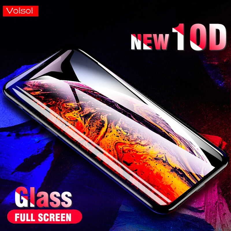 10D закаленное стекло на для iPhone X 10 XsMax Xr протектор экрана полное покрытие Защитное