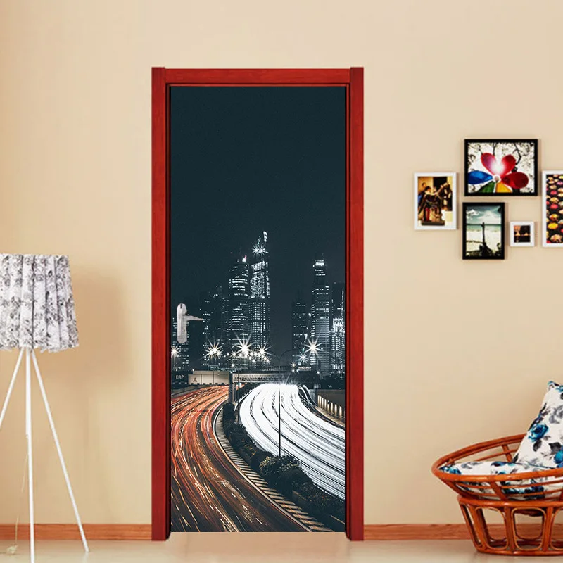 2 шт./компл. настенные наклейки с изображением ночного моста пейзажа двери