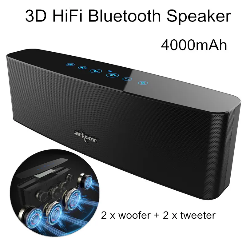 Zealot S12 объемный стерео bluetooth динамик 4 драйвера наружная Колонка 12 Вт сабвуфер с