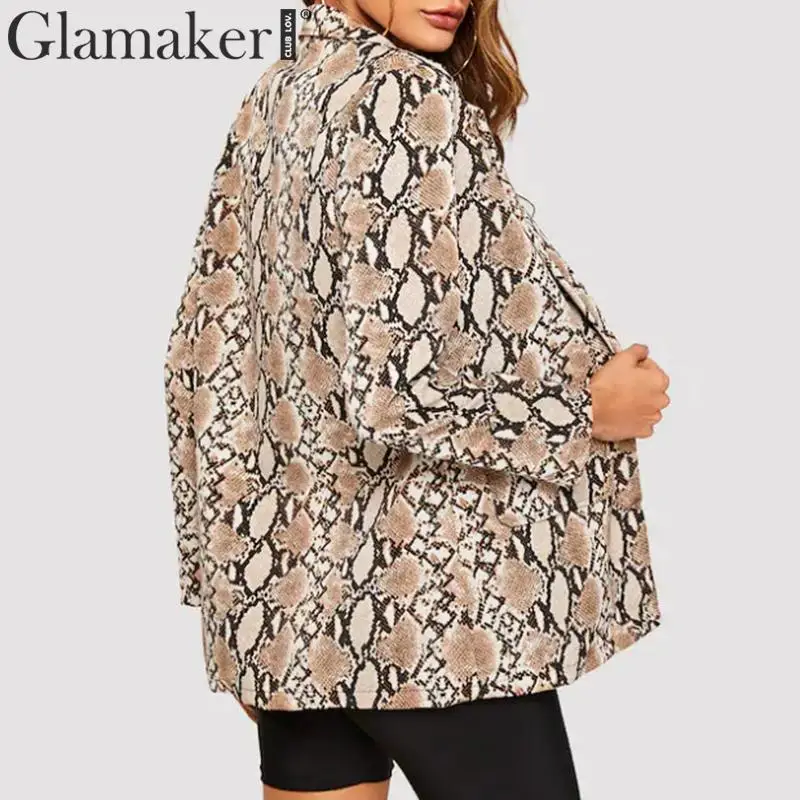 Glamaker, сексуальная куртка со змеиным принтом, Женский блейзер, длинная верхняя одежда, женские блейзеры и куртки, повседневный сексуальный Блейзер, женская уличная одежда
