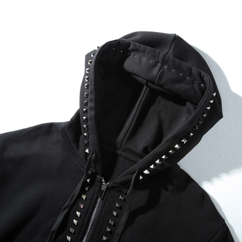 EWQ модные черные толстовки мужские 2019 весна осень молния металлические заклепки