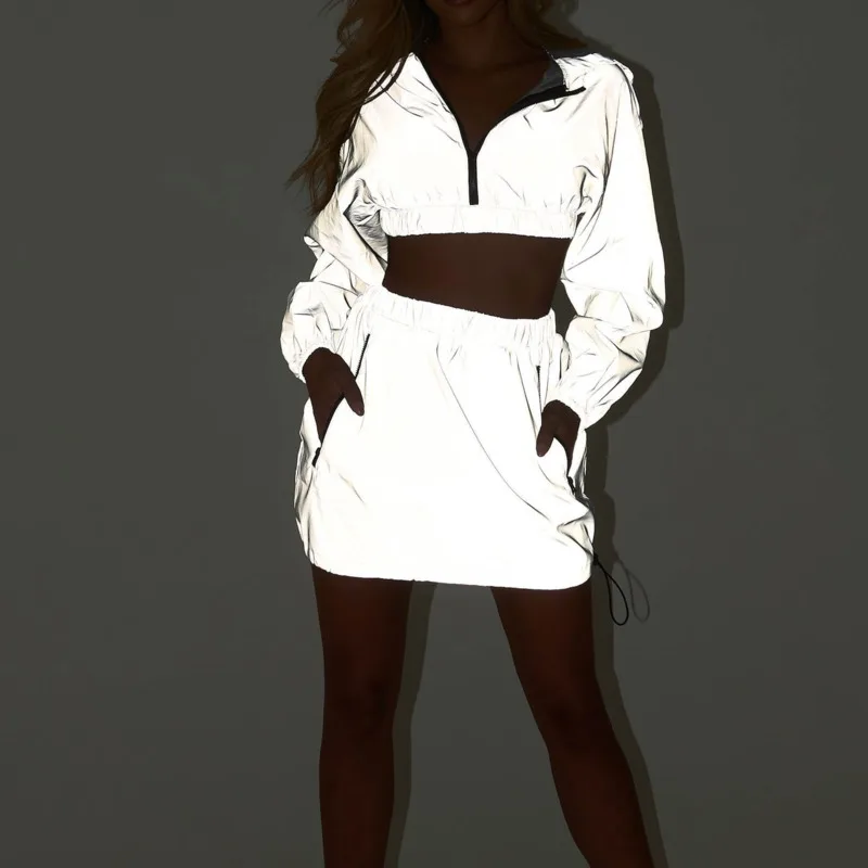 Для женщин 2 шт. платье комплект светоотражающие с длинным рукавом укороченные