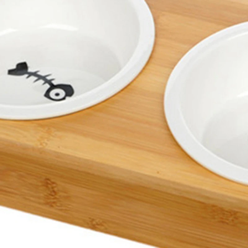 Модная миска-Кормушка для собак Бамбуковая посуда двойная миска